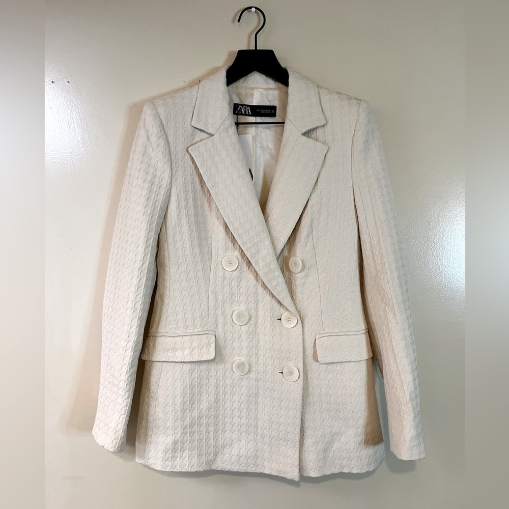 Zara Cream Houndstooth Blazer Size S